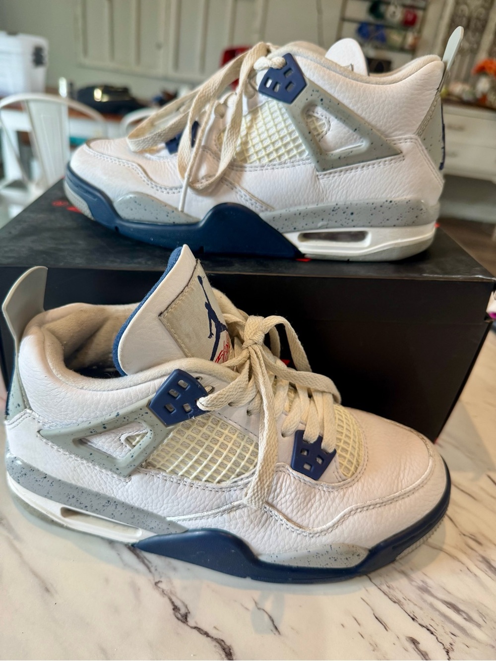 Jordan Kids White and Navy Retro Basketball Sneakers